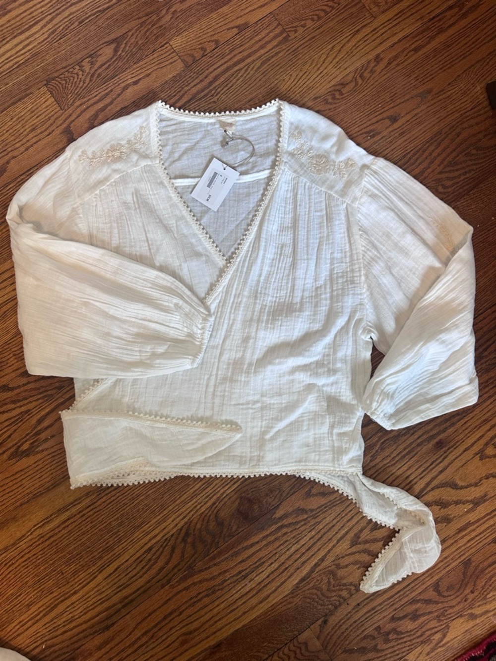 Surf Gypsy White Wrap Blouse with Lace Trim